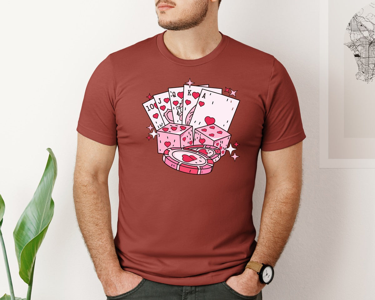 brand:Bella Canvas|color:Rust|Feeling Lucky Valentine Pocket Graphic T-Shirt