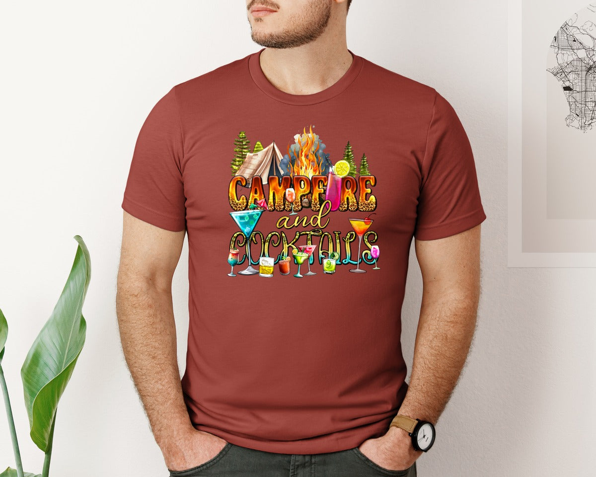 brand:Bella Canvas|color:Rust|Campfire Coctail Camping Life Graphic T-Shirt