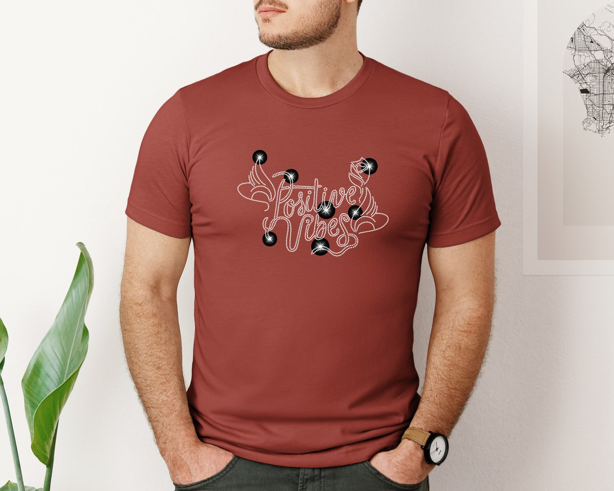 brand:Bella Canvas|color:Rust|Positive Vibes With Wings And Rose Graphic T-Shirt