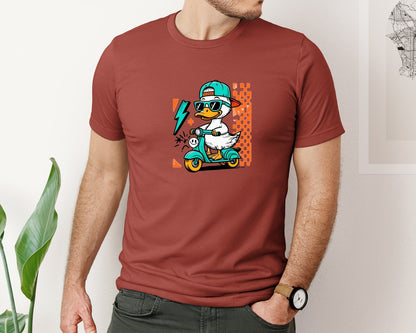 brand:Bella Canvas|color:Rust|Cool Duck On Scooter T Shirt Design Graphic T-Shirt