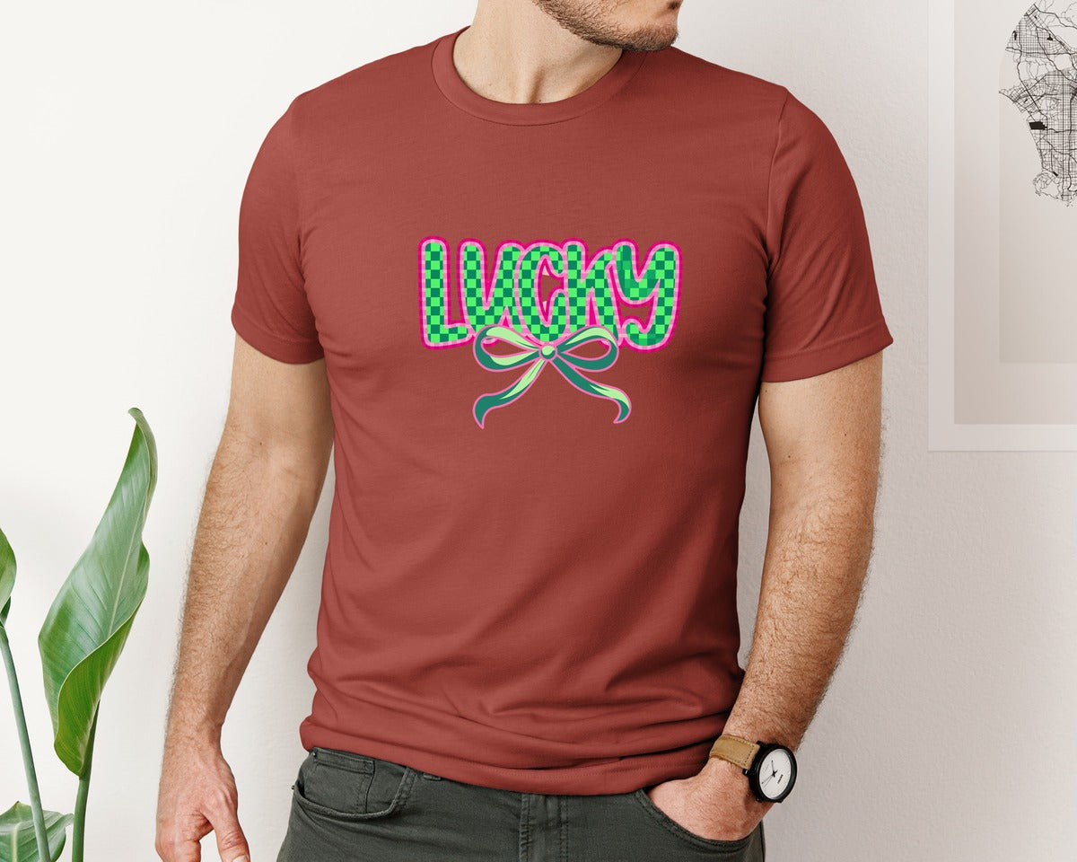 brand:Bella Canvas|color:Rust|Lucky St Patricks Day Aesthetic Graphic T-Shirt