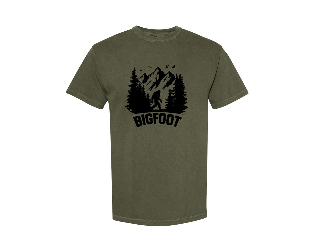brand:Comfort Colors|color:Sage Green|Retro Bigfoot Silhouette Pixel Art Graphic T-Shirt