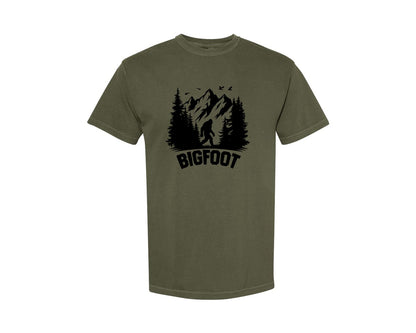 brand:Comfort Colors|color:Sage Green|Retro Bigfoot Silhouette Pixel Art Graphic T-Shirt