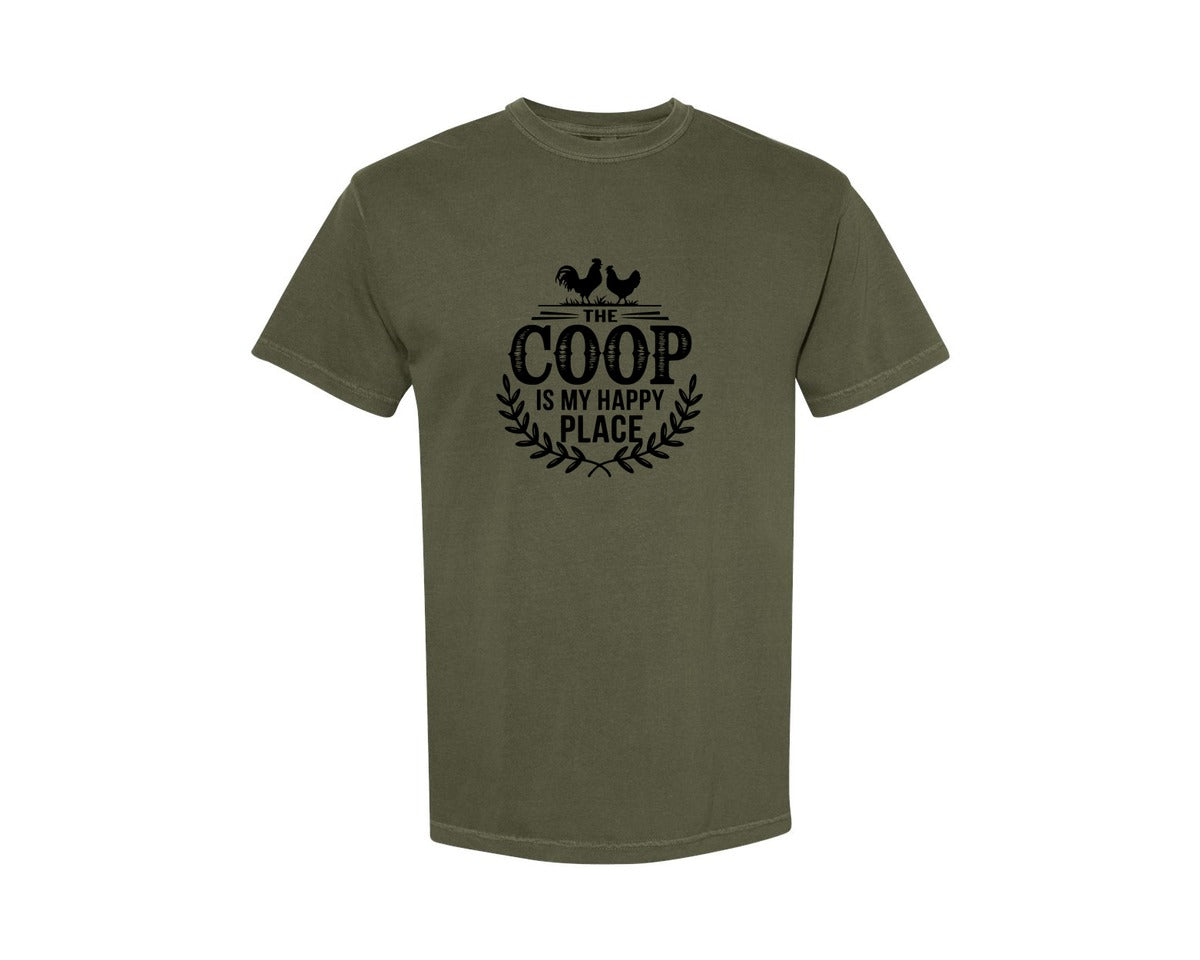 brand:Comfort Colors|color:Sage Green|The Coop Is My Happy Place T Shirt Desig Graphic T-Shirt