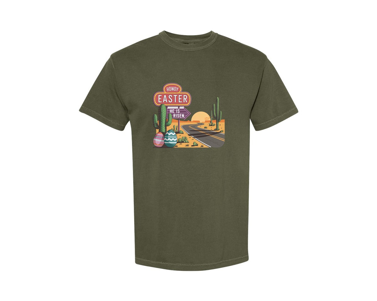 brand:Comfort Colors|color:Sage Green|Howdy Easter Western Desert Easter 3 Graphic T-Shirt