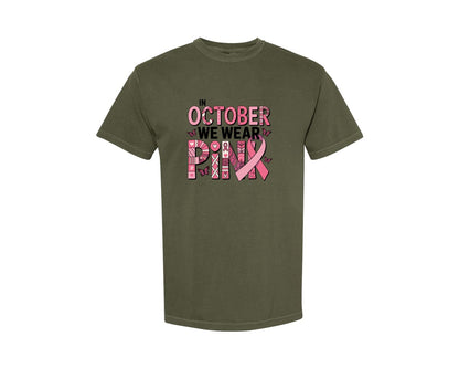 brand:Comfort Colors|color:Sage Green|Fight Cancer Preppy Breast Cancer Graphic T-Shirt