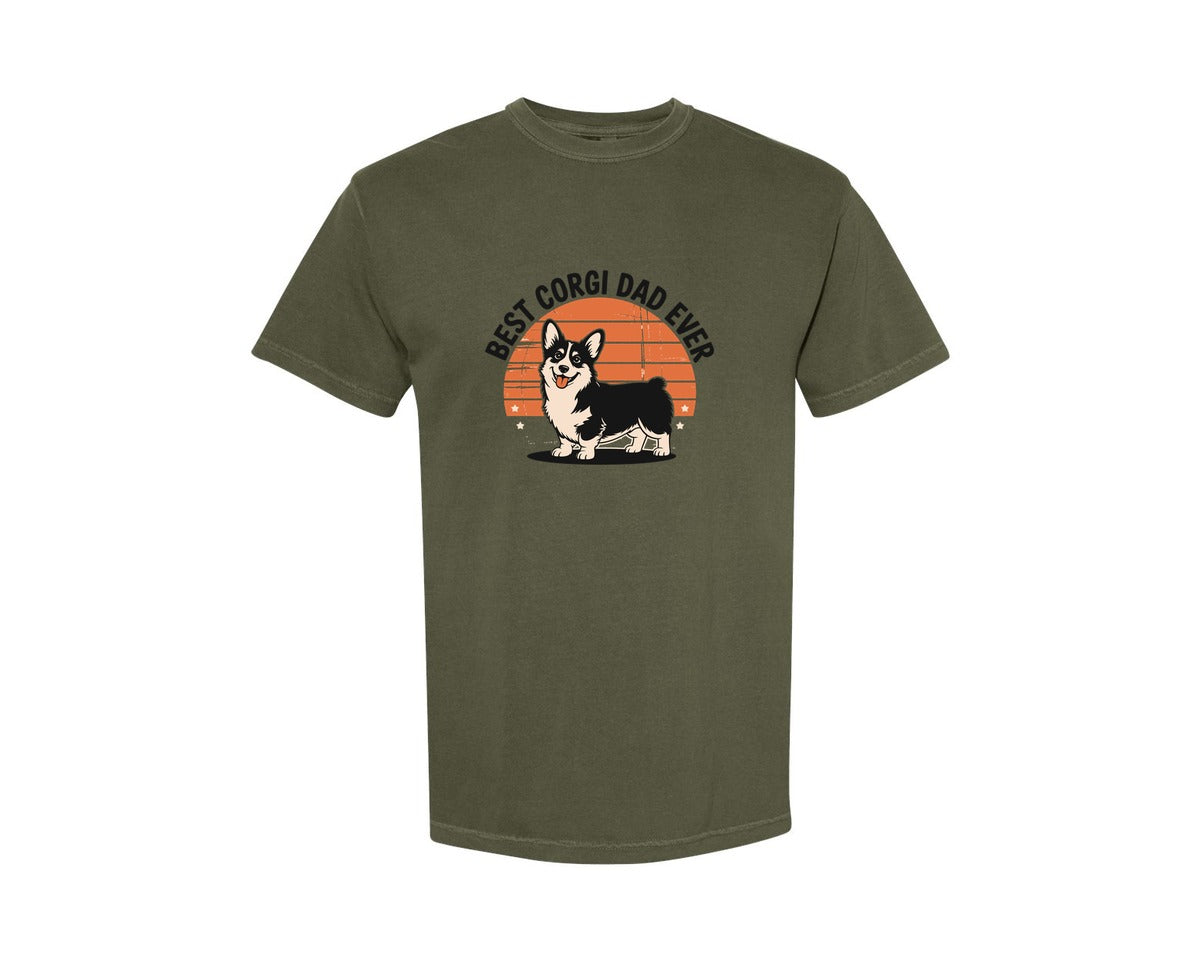 brand:Comfort Colors|color:Sage Green|Best Corgi Dad Ever Fathers Day Graphic T-Shirt
