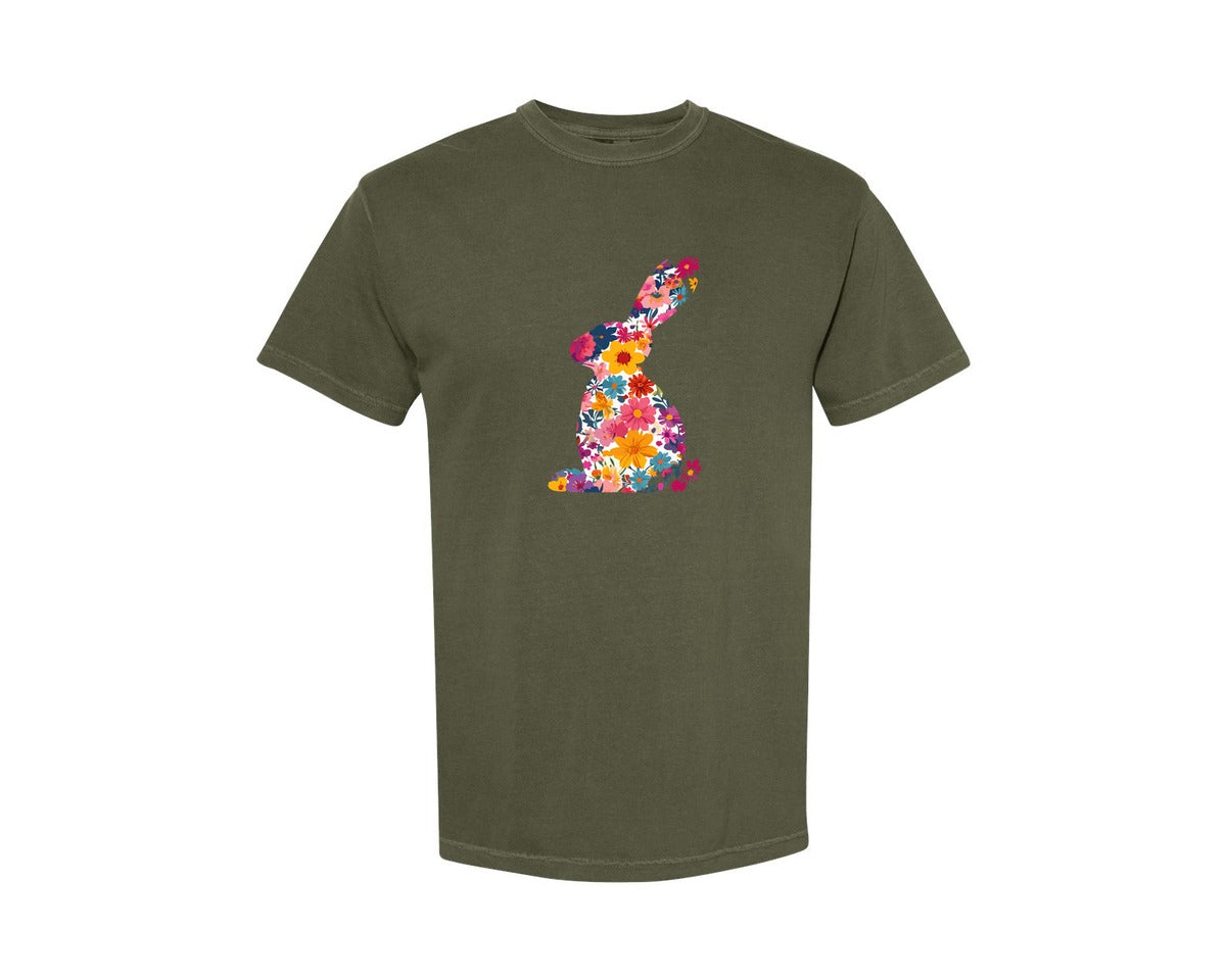 brand:Comfort Colors|color:Sage Green|Floral Bunny Easter Rabbit Graphic T-Shirt