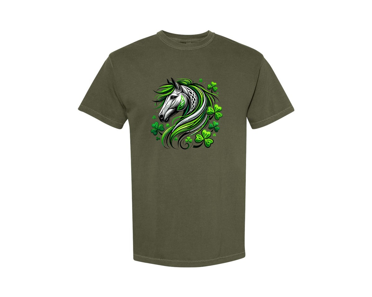 brand:Comfort Colors|color:Sage Green|St Patricks Day Horse Lucky Graphic T-Shirt