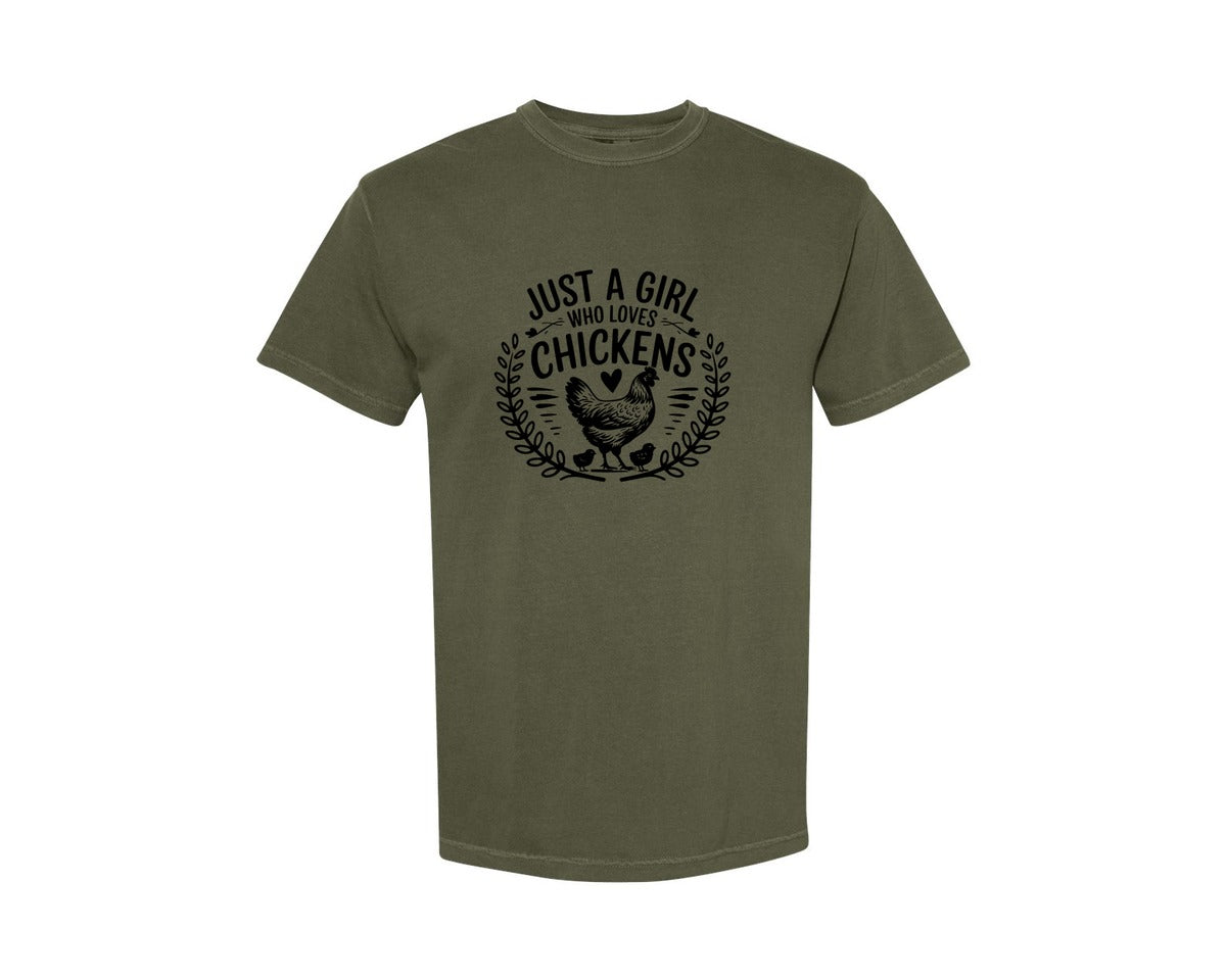 brand:Comfort Colors|color:Sage Green|Just A Girl Who Loves Chickens T Shirt D Graphic T-Shirt