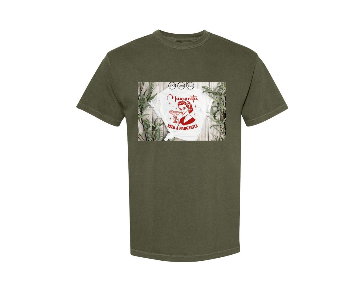 brand:Comfort Colors|color:Sage Green|Mamacita Needs A Margarita 26 Graphic T-Shirt