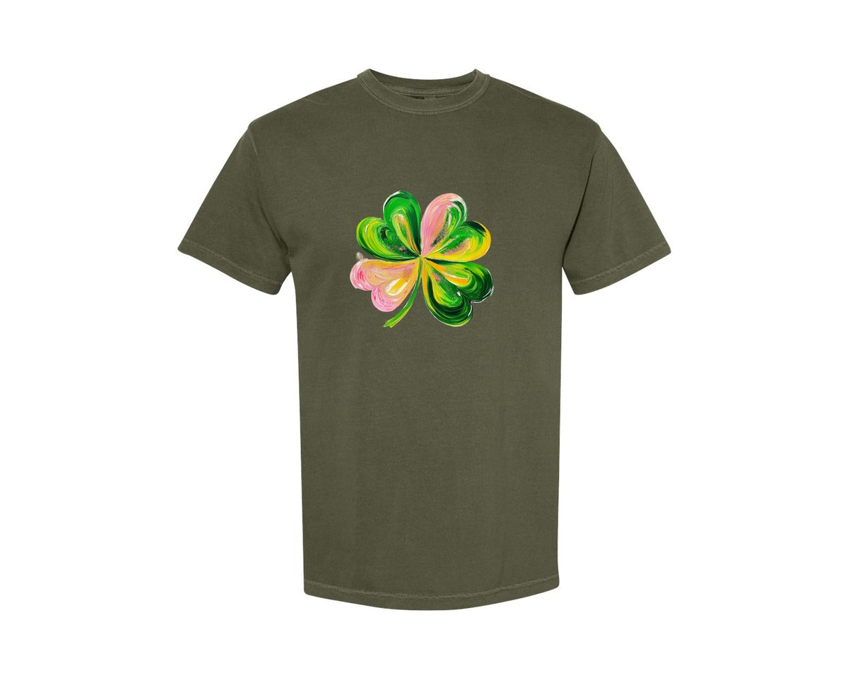 brand:Comfort Colors|color:Sage Green|Brushstroke Shamrock Graphic T-Shirt