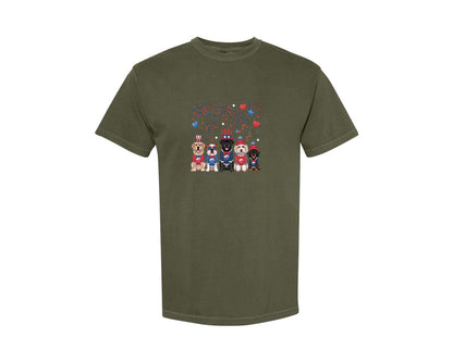 brand:Comfort Colors|color:Sage Green|Patriotic 4Th Of July Dog Graphic T-Shirt