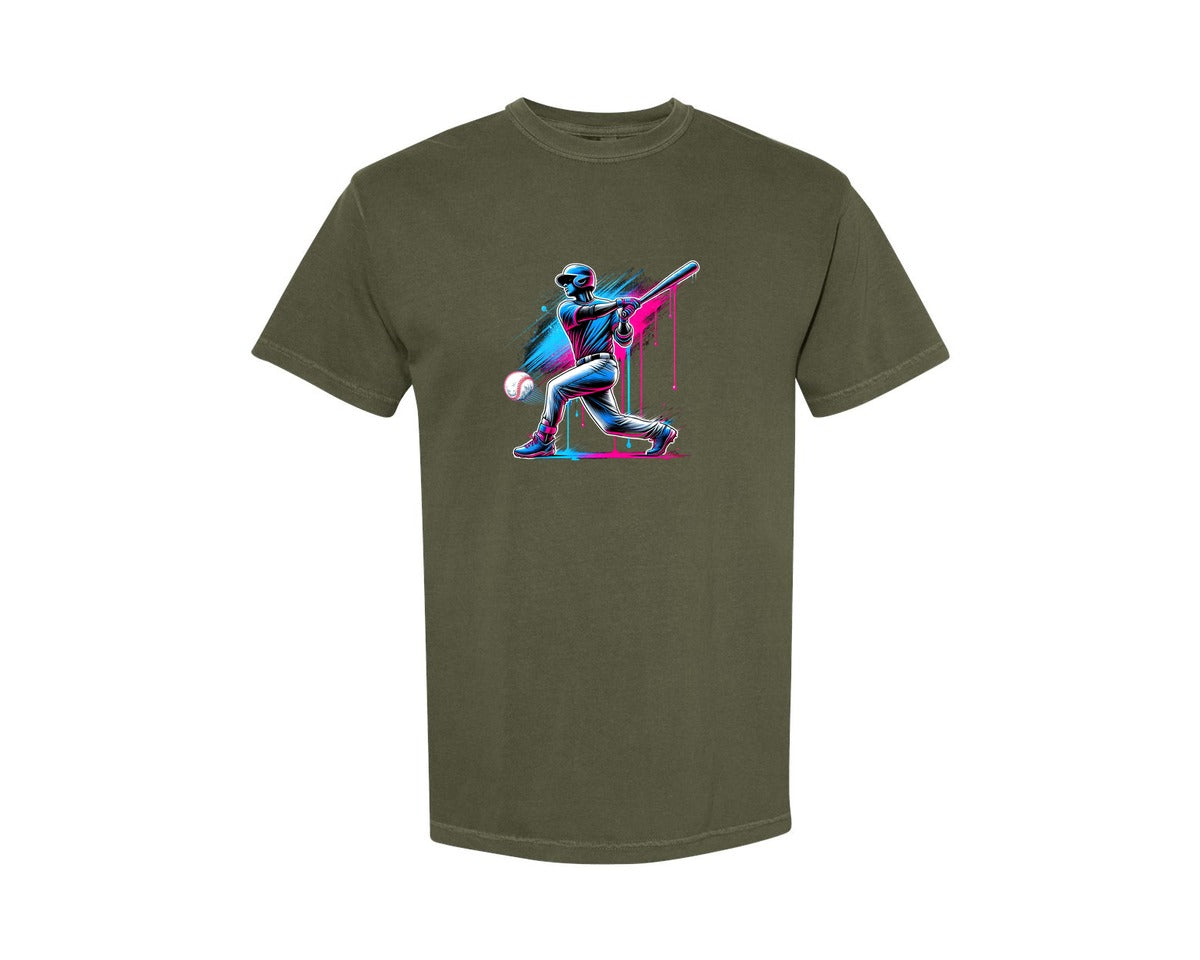 brand:Comfort Colors|color:Sage Green|Baseball Player Ice Cream Drip Baseball Graphic T-Shirt