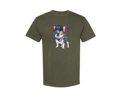 brand:Comfort Colors|color:Sage Green|Patriotic Bulldog 4Th Of July Dog Usa 2 Graphic T-Shirt
