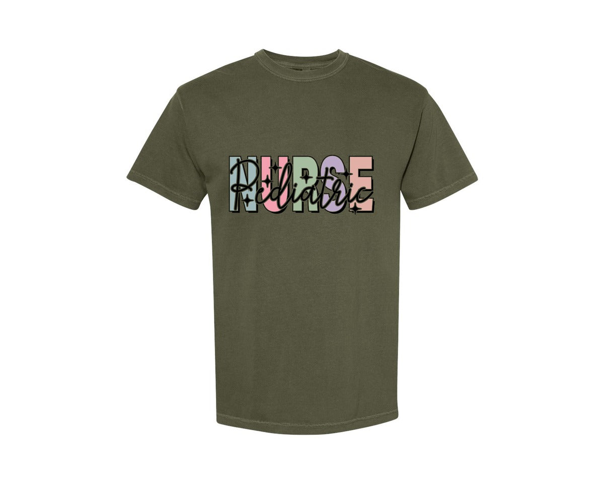 brand:Comfort Colors|color:Sage Green|Peds Nurse Picu Pediatric Nurse Graphic T-Shirt