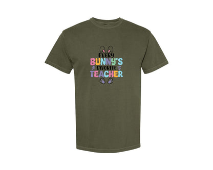 brand:Comfort Colors|color:Sage Green|Every Bunnys Favorite Teacher Easter 9 Graphic T-Shirt