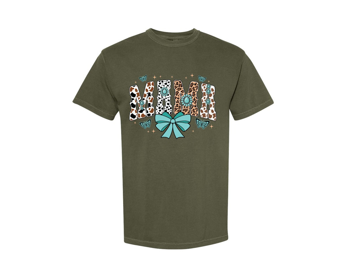 brand:Comfort Colors|color:Sage Green|Western Mama Blue Coquette Graphic T-Shirt