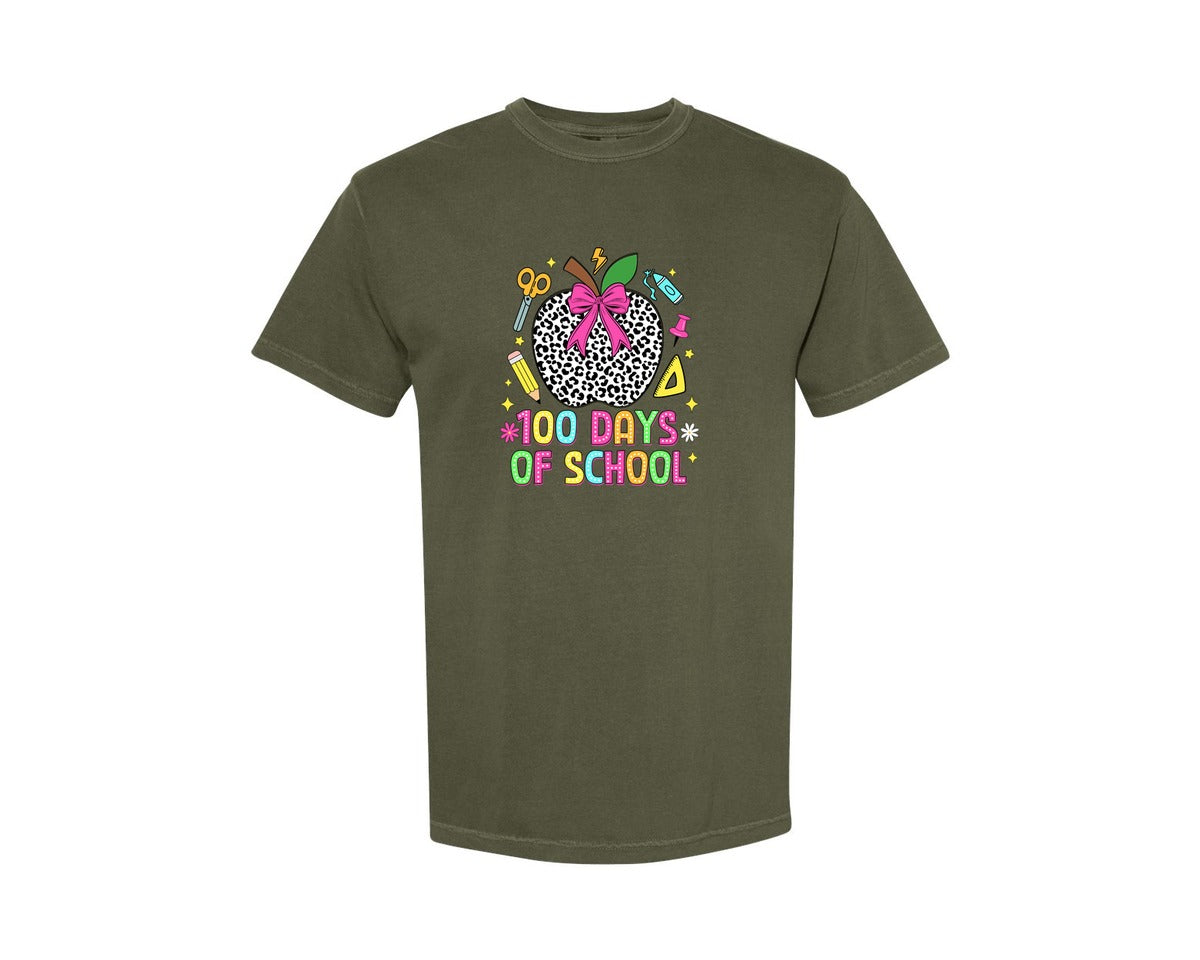 brand:Comfort Colors|color:Sage Green|Coquette 100 Days Of School Graphic T-Shirt