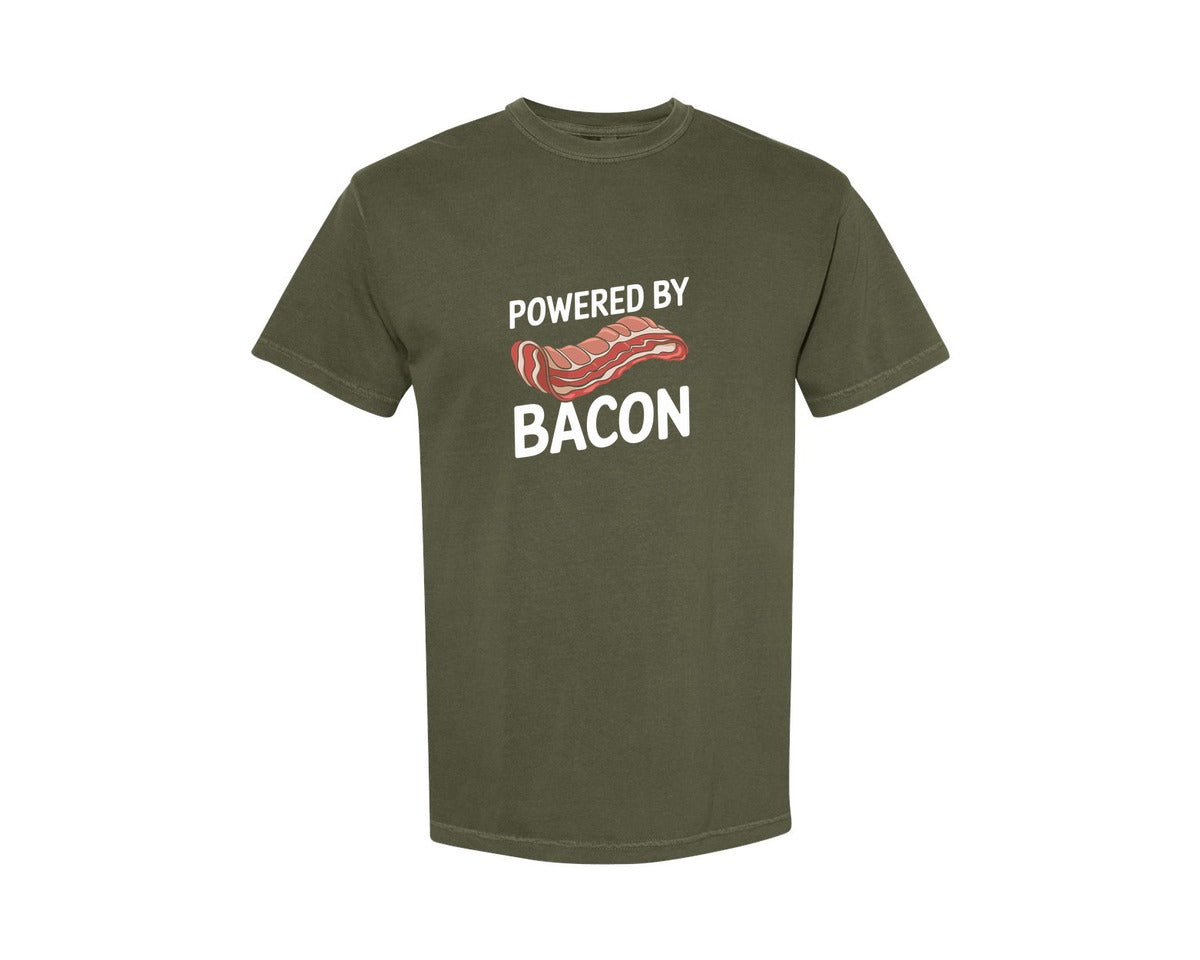 brand:Comfort Colors|color:Sage Green|Powered By Bacon T Shirt Design 2 Graphic T-Shirt