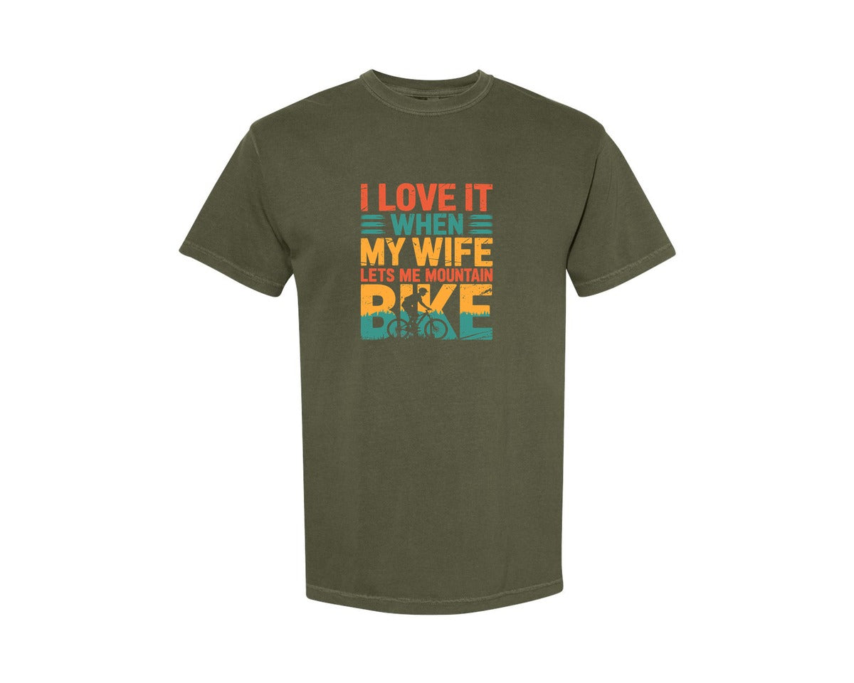 brand:Comfort Colors|color:Sage Green|Mountain Biking Husband T Shirt Graphic T-Shirt