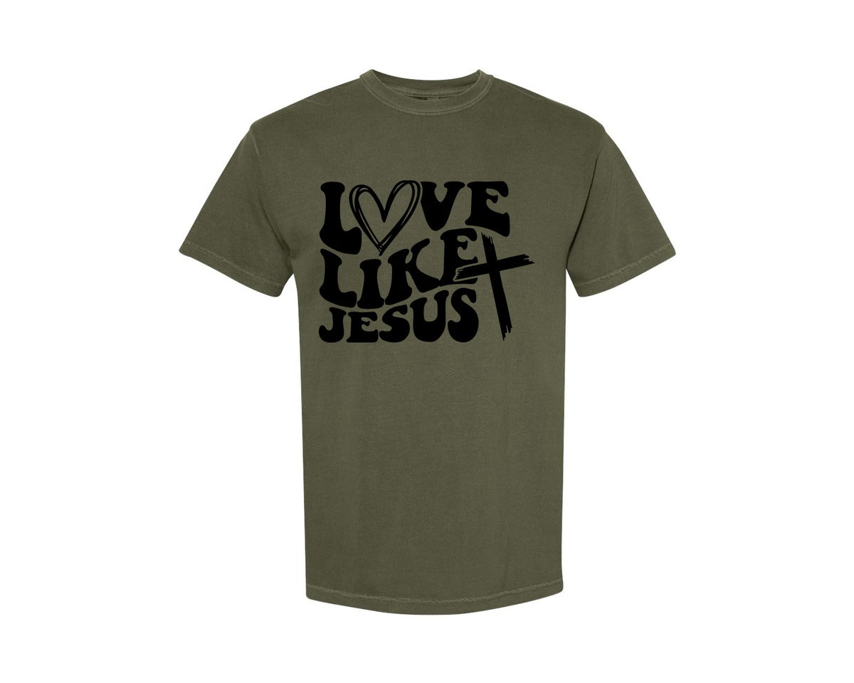 brand:Comfort Colors|color:Sage Green|Love Like Jesus Wavy 2 Graphic T-Shirt