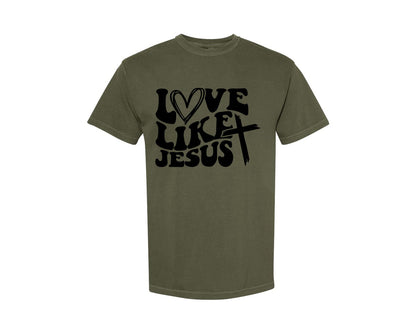 brand:Comfort Colors|color:Sage Green|Love Like Jesus Wavy 2 Graphic T-Shirt
