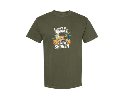 brand:Comfort Colors|color:Sage Green|Lifes An Anime Make It Shonen T Shirt Graphic T-Shirt