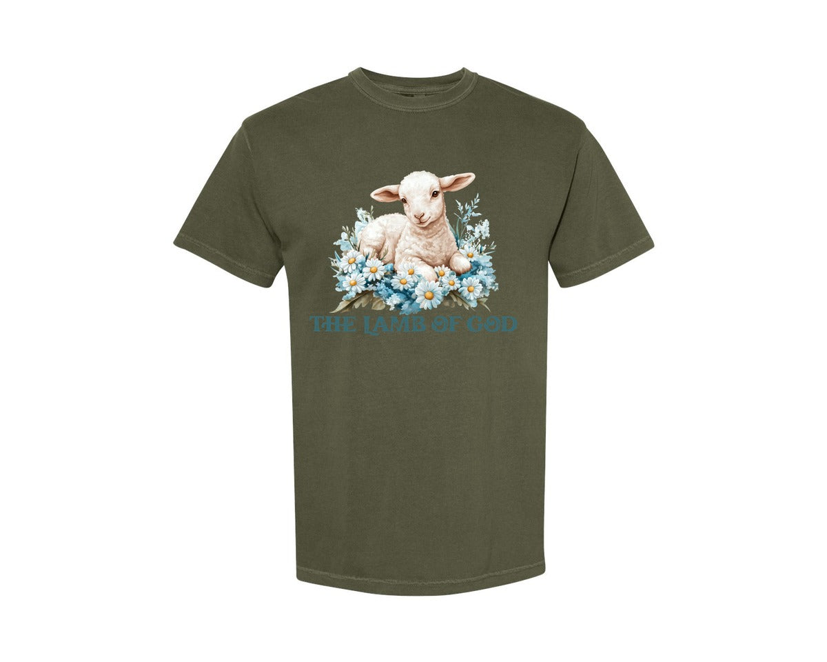 brand:Comfort Colors|color:Sage Green|Easter Lamb Of God Christian Graphic T-Shirt