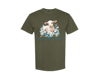 brand:Comfort Colors|color:Sage Green|Easter Lamb Of God Christian Graphic T-Shirt