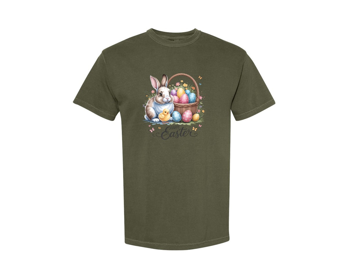 brand:Comfort Colors|color:Sage Green|Happy Easter Bunny Eggs 5 Graphic T-Shirt