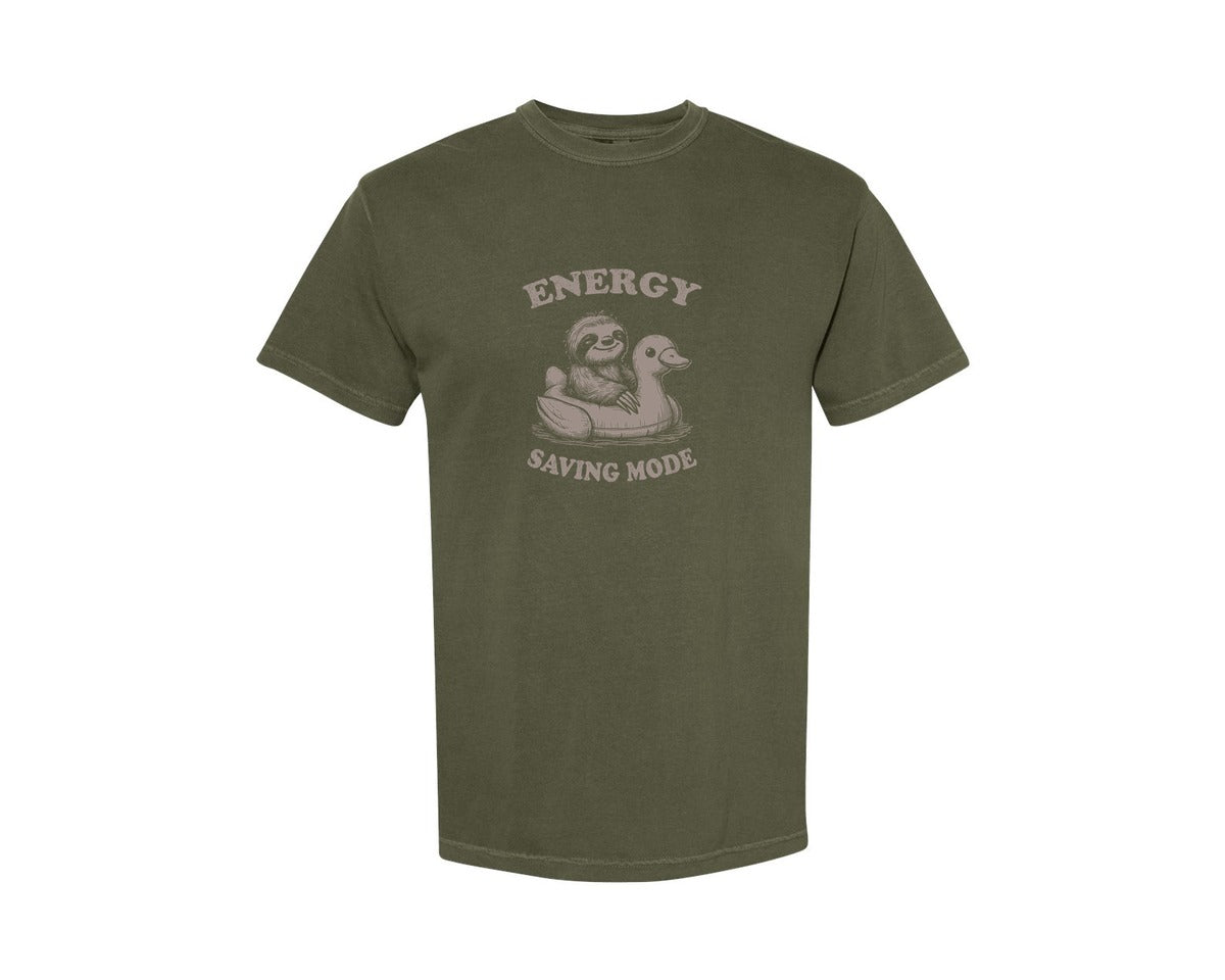 brand:Comfort Colors|color:Sage Green|Energy Saving Mode Sloth On Duck Float Graphic T-Shirt