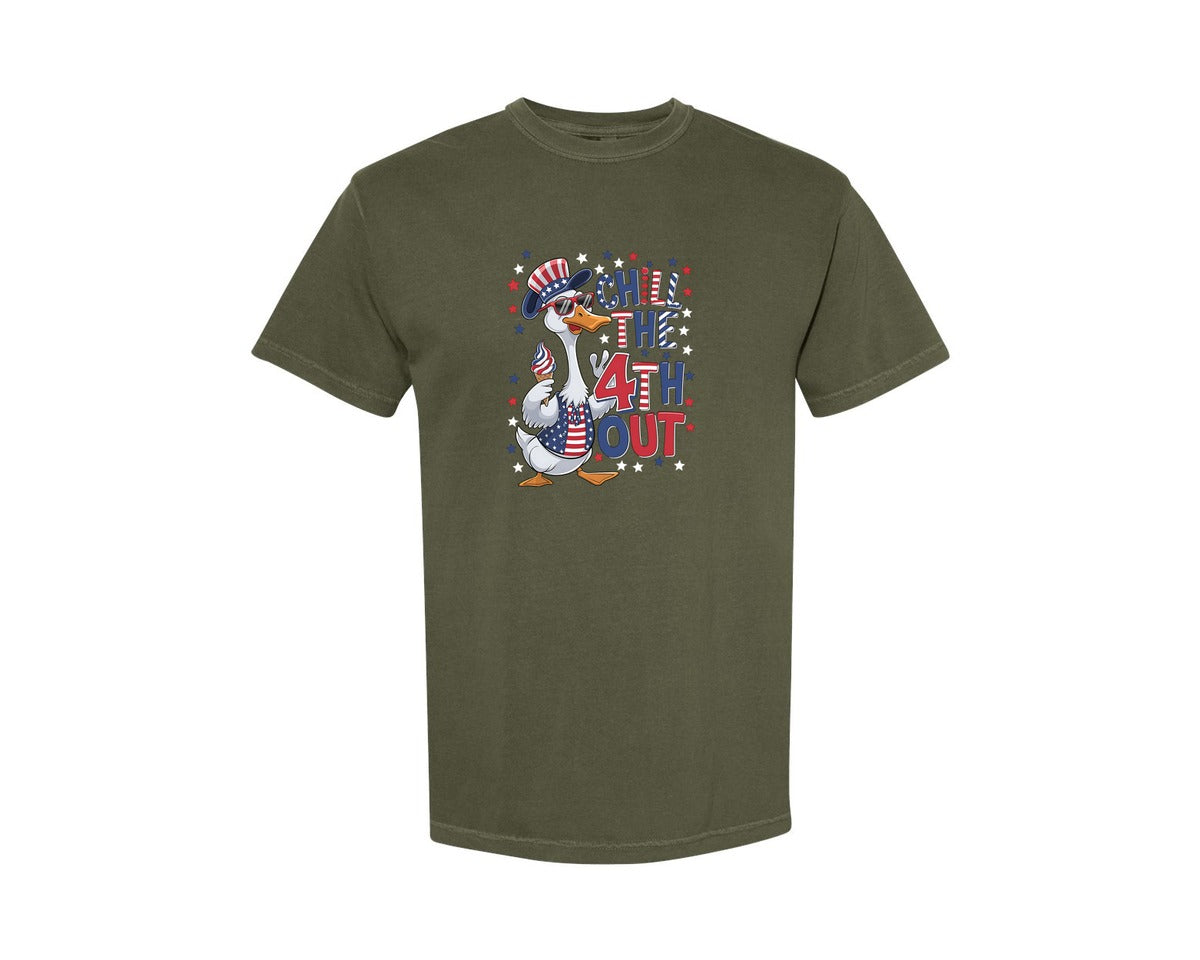 brand:Comfort Colors|color:Sage Green|4Th Of July Patriotic Goose Chill The 4 Graphic T-Shirt