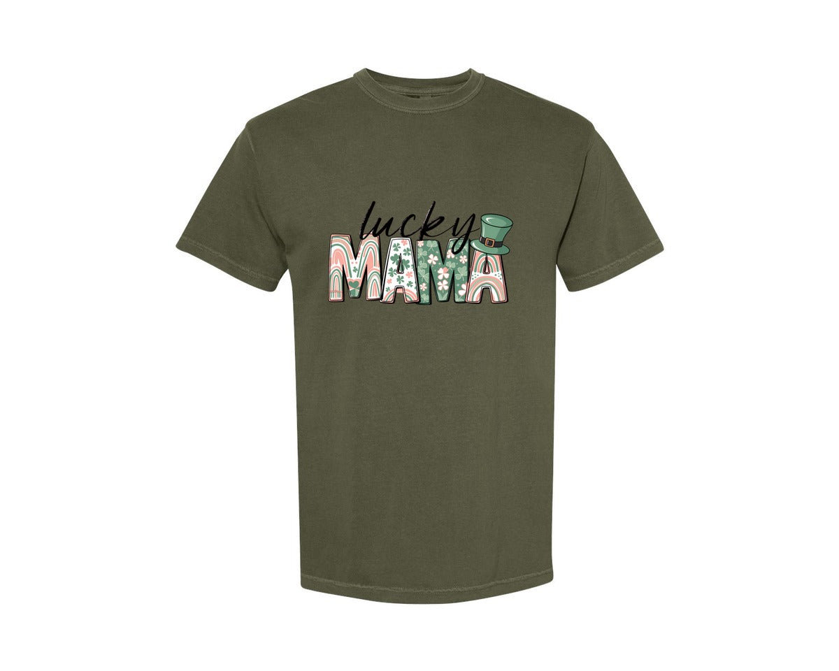 brand:Comfort Colors|color:Sage Green|Lucky Mama St Patricks Day 12 Graphic T-Shirt