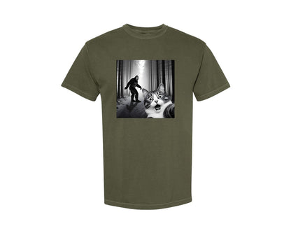 brand:Comfort Colors|color:Sage Green|Cat Selfie With Sasquatch Graphic T-Shirt