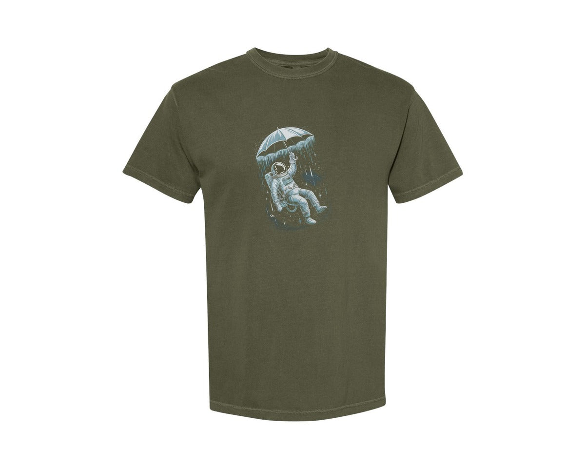 brand:Comfort Colors|color:Sage Green|Astronaut Floating With Umbrella Graphic T-Shirt