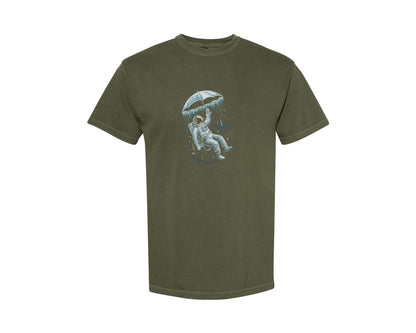 brand:Comfort Colors|color:Sage Green|Astronaut Floating With Umbrella Graphic T-Shirt