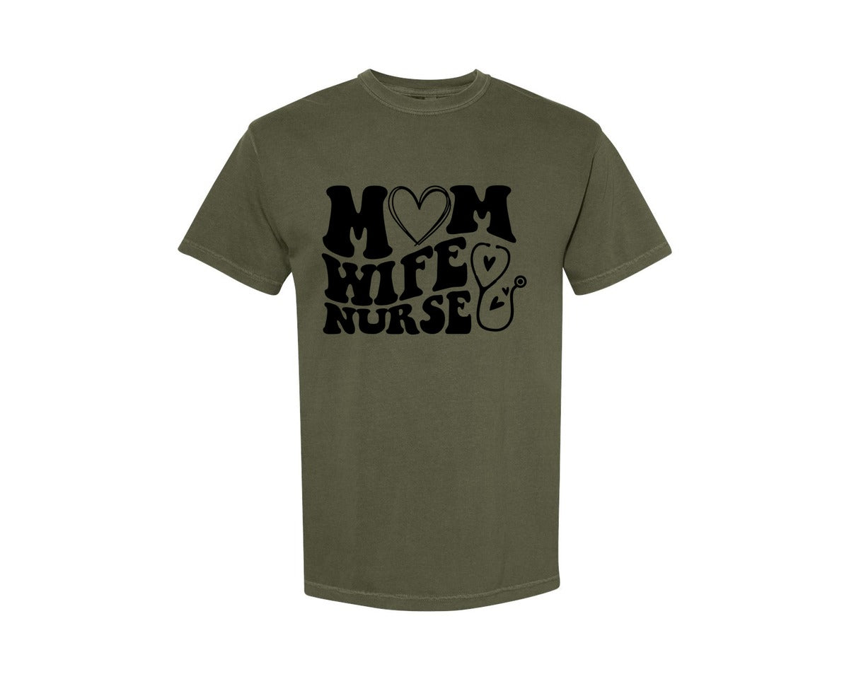 brand:Comfort Colors|color:Sage Green|Mom Wife Nurse Wavy Graphic T-Shirt