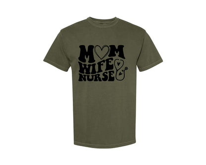 brand:Comfort Colors|color:Sage Green|Mom Wife Nurse Wavy Graphic T-Shirt