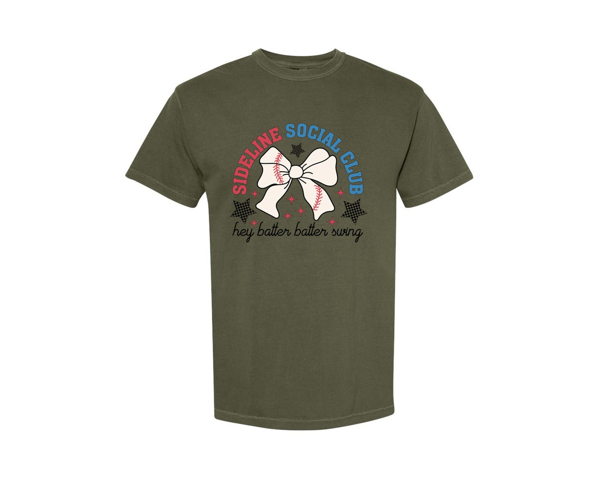 brand:Comfort Colors|color:Sage Green|Sideline Social Club Hey Batter Batter Graphic T-Shirt