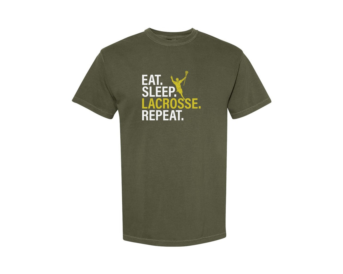 brand:Comfort Colors|color:Sage Green|Eat Sleep Lacrosse Repeat Sports Team Graphic T-Shirt