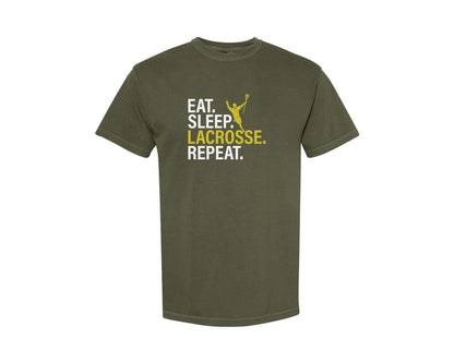 brand:Comfort Colors|color:Sage Green|Eat Sleep Lacrosse Repeat Sports Team Graphic T-Shirt