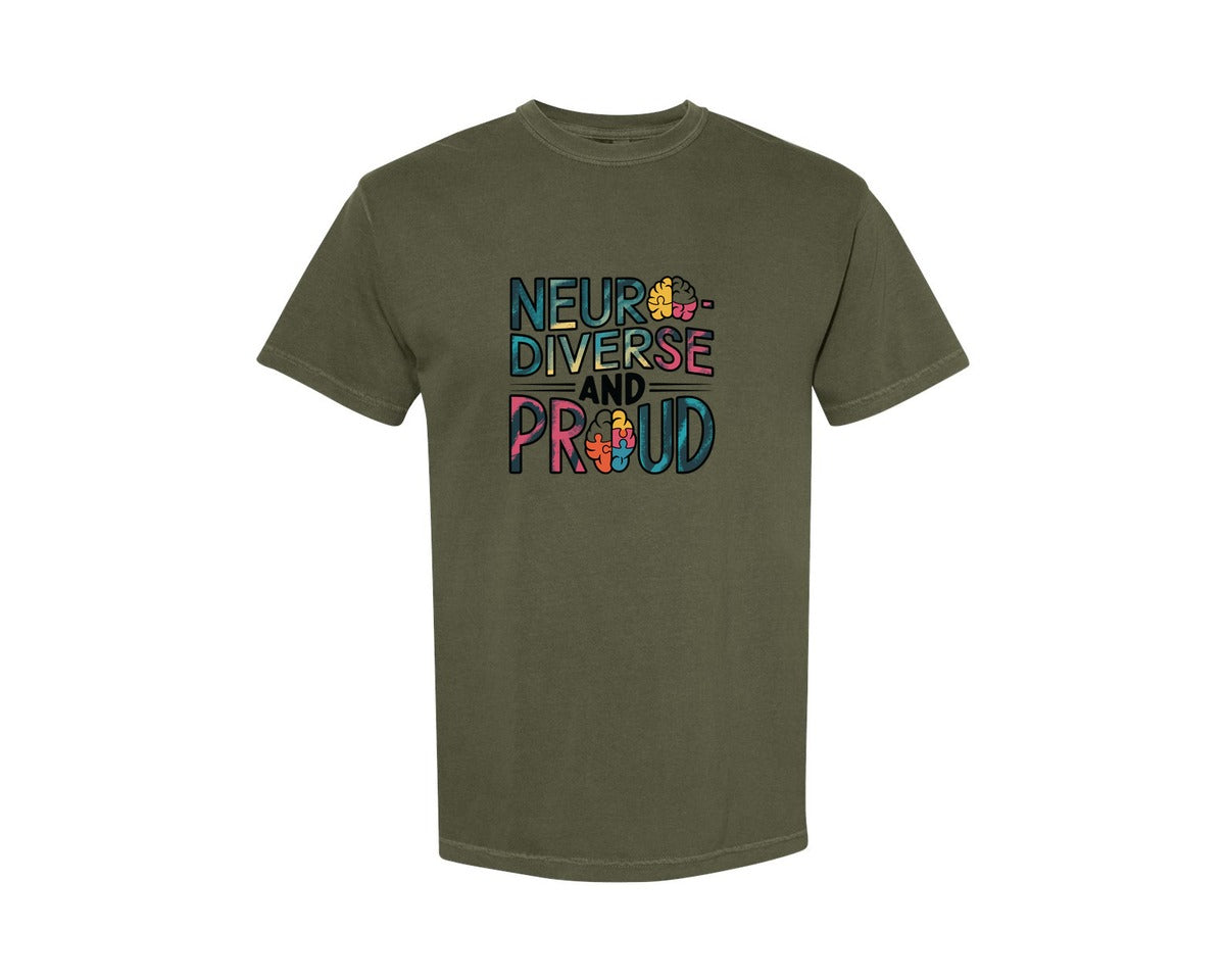 brand:Comfort Colors|color:Sage Green|Neuro Diverse And Proud Autism Shirt Graphic T-Shirt