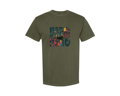 brand:Comfort Colors|color:Sage Green|Neuro Diverse And Proud Autism Shirt Graphic T-Shirt