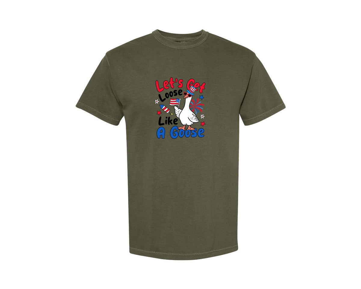 brand:Comfort Colors|color:Sage Green|Funny 4Th Of July Goose Graphic T-Shirt