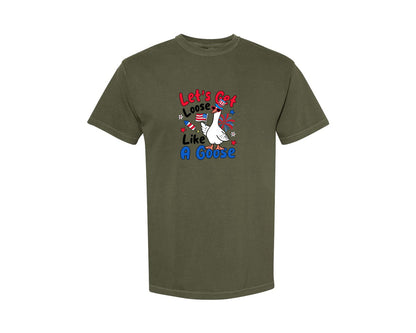 brand:Comfort Colors|color:Sage Green|Funny 4Th Of July Goose Graphic T-Shirt