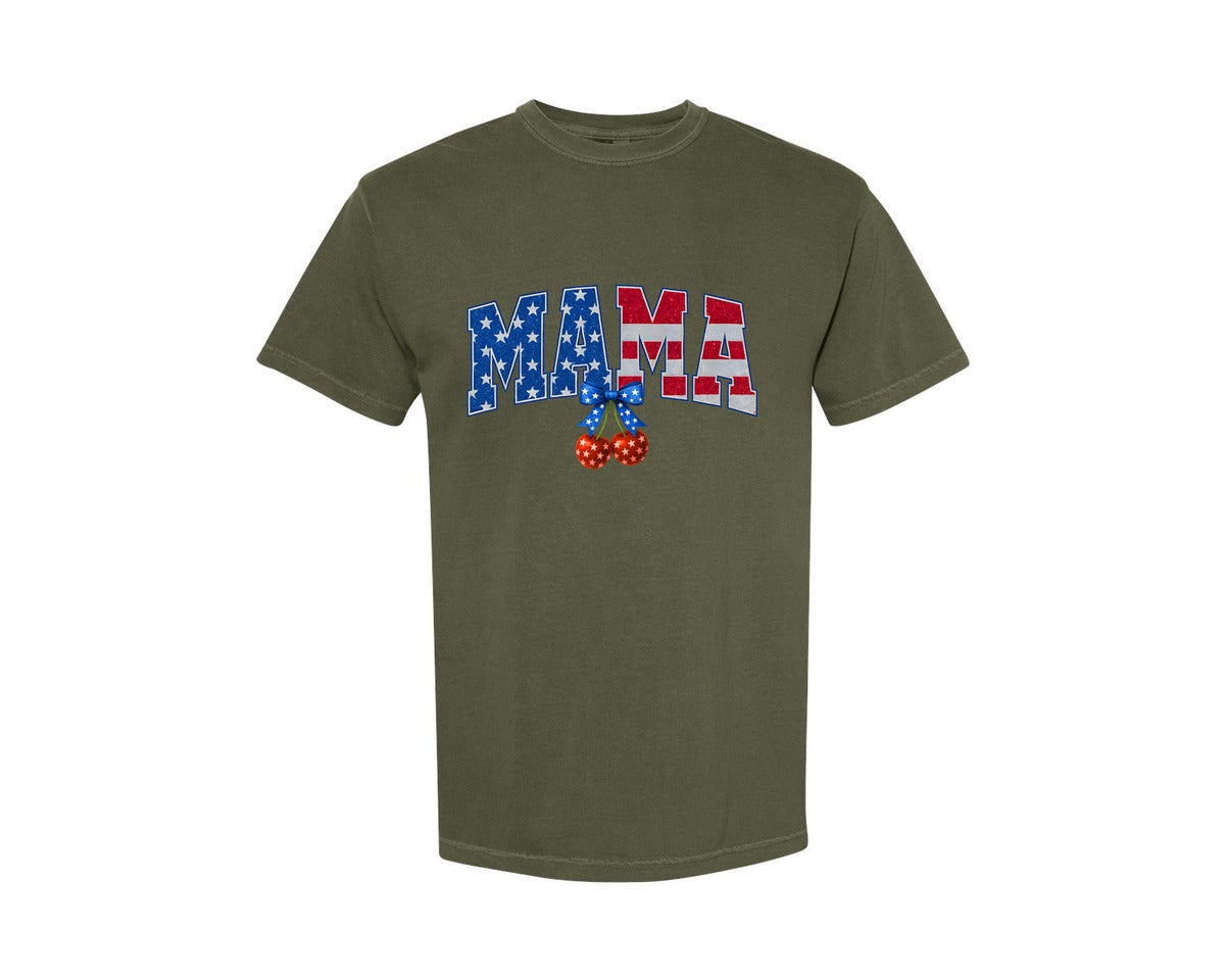 brand:Comfort Colors|color:Sage Green|Cherry Usa Mama Coquette 4Th July Graphic T-Shirt