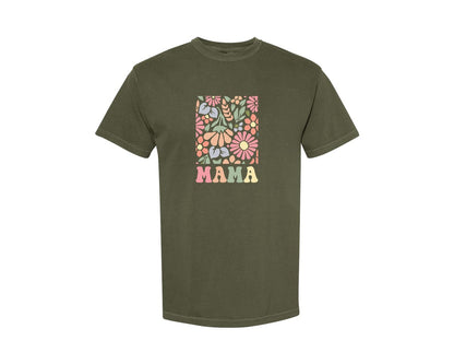 brand:Comfort Colors|color:Sage Green|Boho Floral Mama Mama Flower Graphic T-Shirt