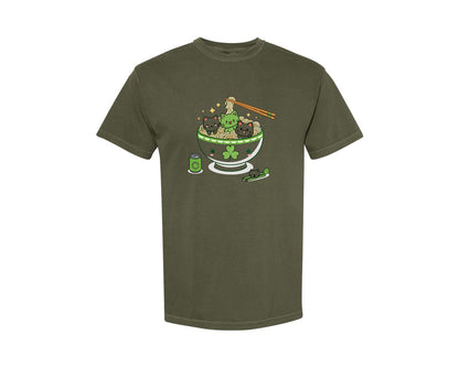 brand:Comfort Colors|color:Sage Green|Lucky Ramen Cat St Patricks Day Graphic T-Shirt