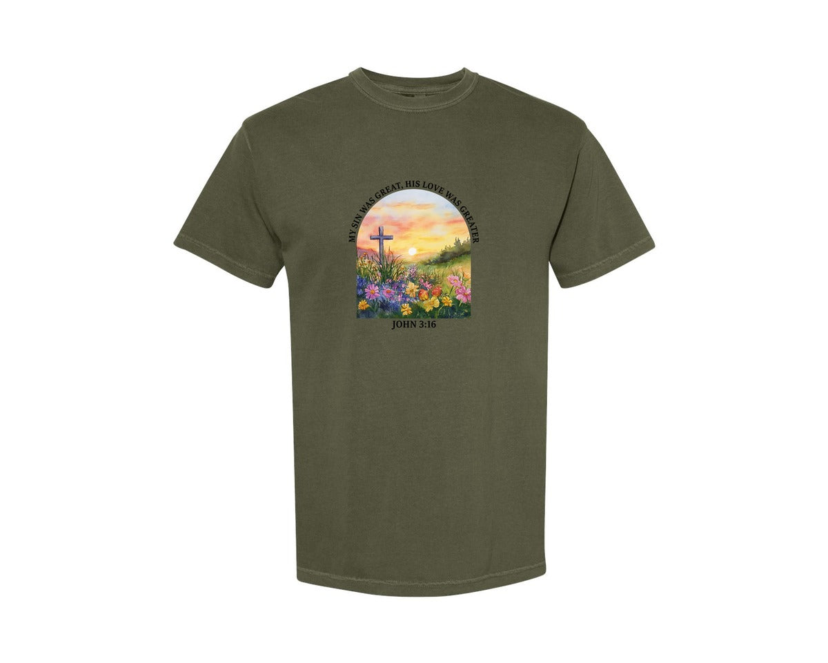 brand:Comfort Colors|color:Sage Green|Floral Christian Bible Verse Graphic T-Shirt